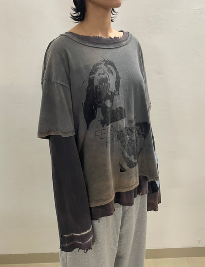FERAL BRUTALITY LAYERED FADED GREY TEE