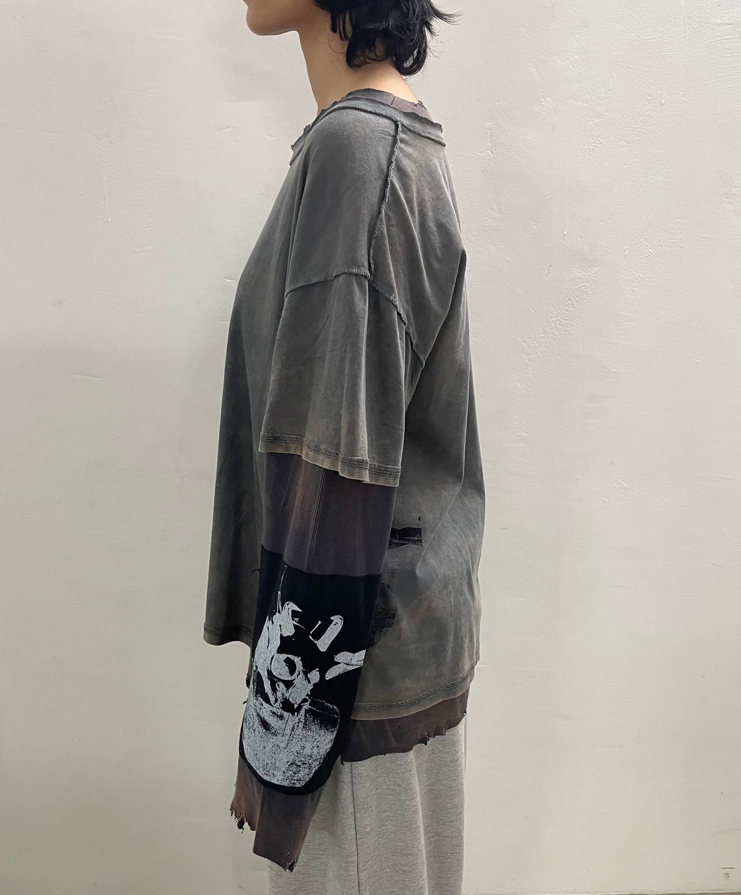 FERAL BRUTALITY LAYERED FADED GREY TEE