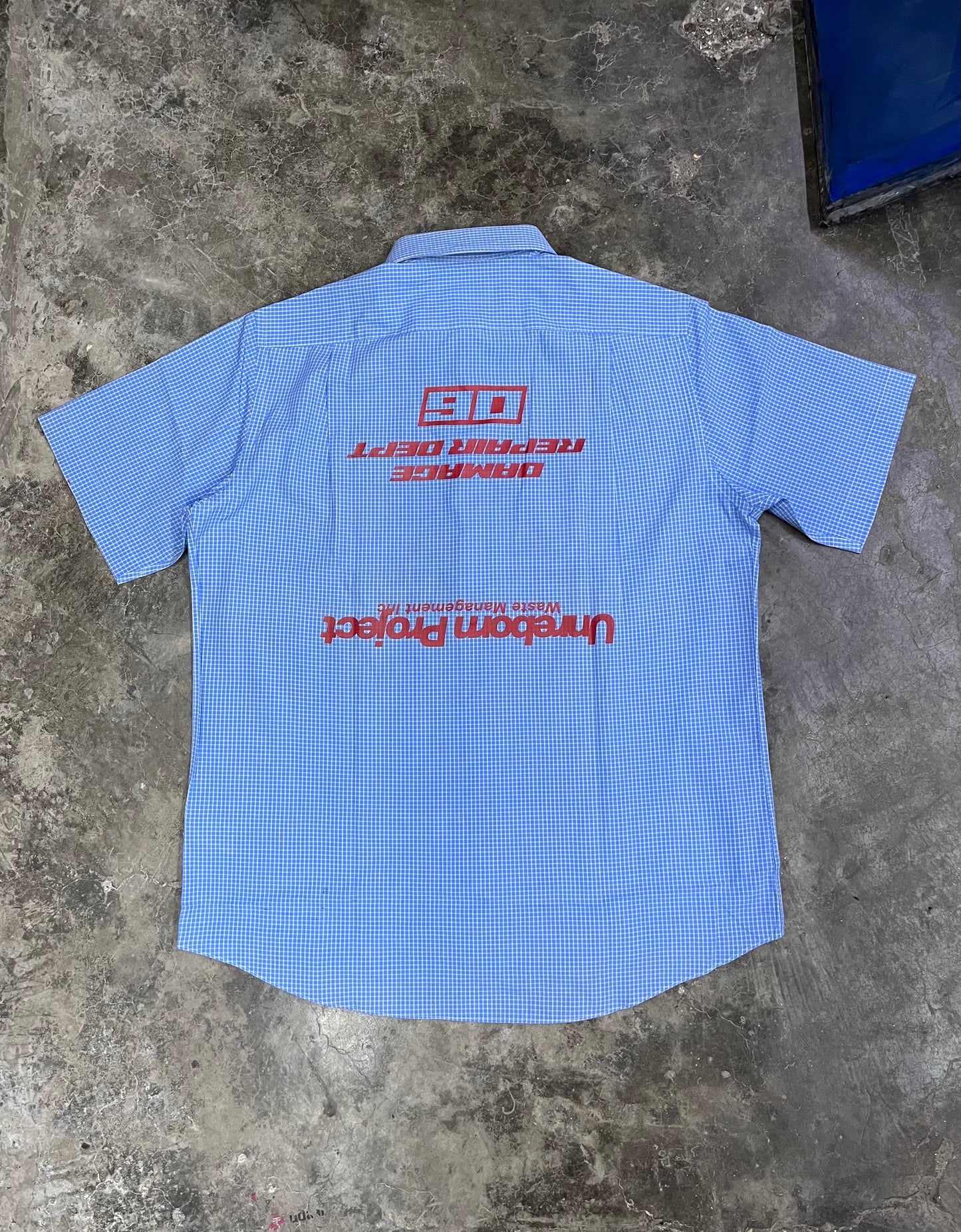 Blue checked half waste management metal shirt