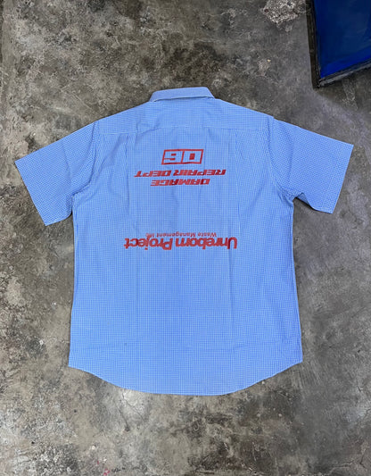Blue checked half waste management metal shirt