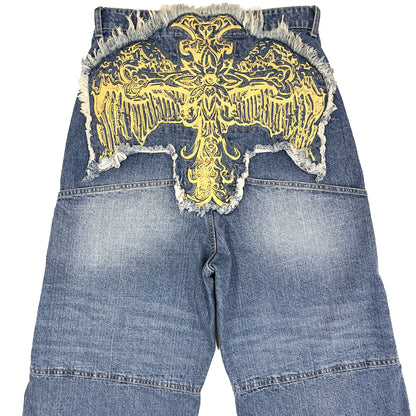 CROSS LOGO PATCHED LOW CROTCH JEANS - LIGHT BLUE