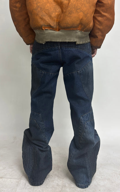 BIKER DIRTY DENIM PANTS - DARK BLUE