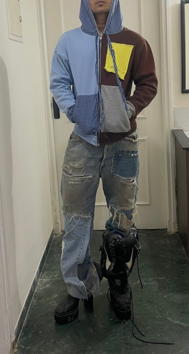 Reworked Studded Boot Cut Jeans