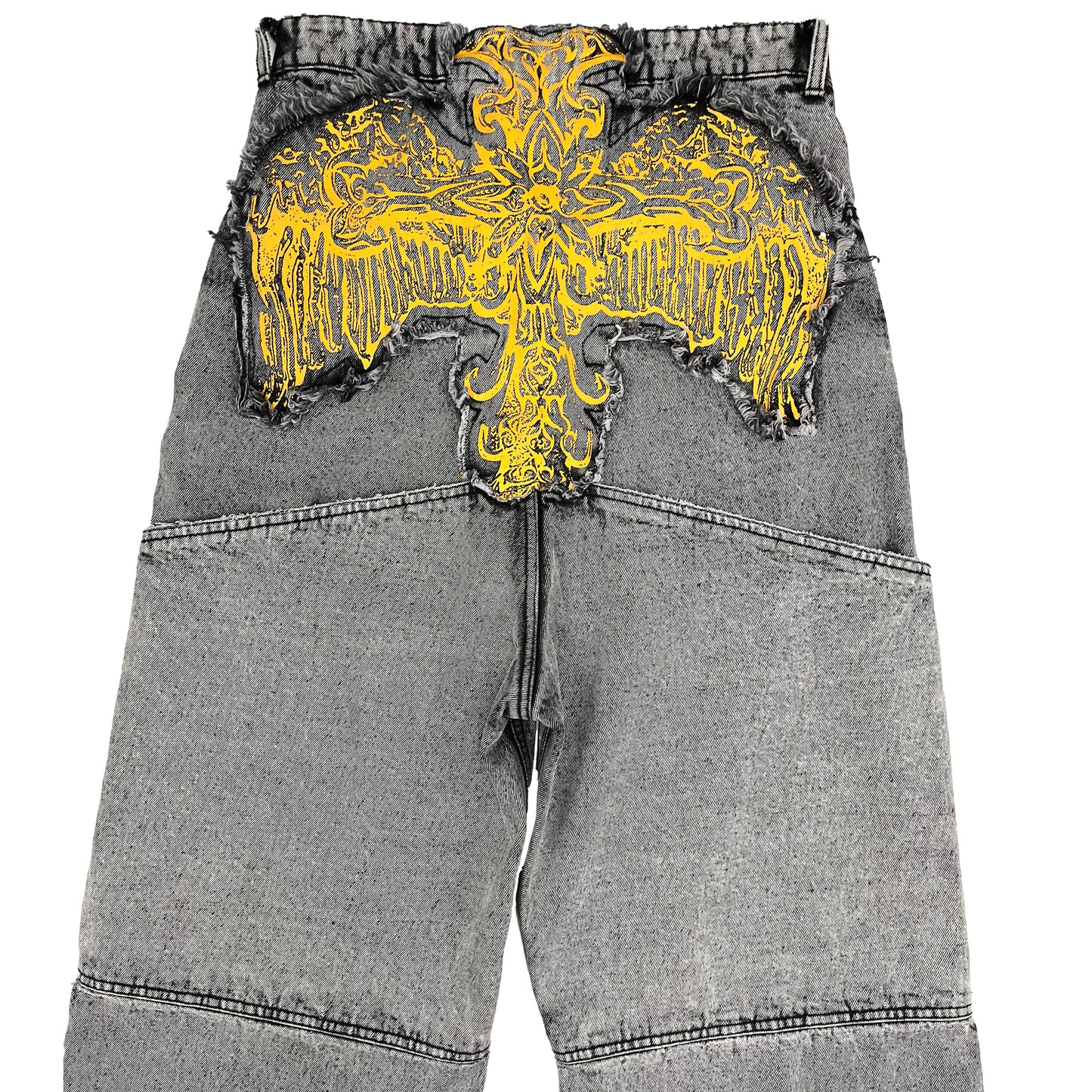 CROSS LOGO PATCHED LOW CROTCH JEANS - DISTRESSED LIGHT GREY