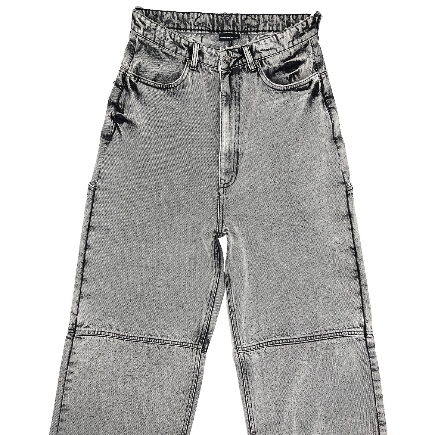 CROSS LOGO PATCHED LOW CROTCH JEANS - DISTRESSED LIGHT GREY