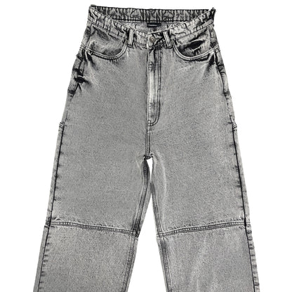 CROSS LOGO PATCHED LOW CROTCH JEANS - DISTRESSED LIGHT GREY