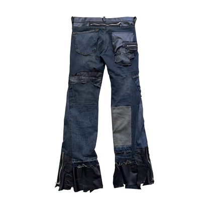 Leather/ Denim Hybrid Reconstructed Flared Jeans