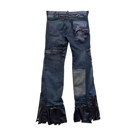 Leather/ Denim Hybrid Reconstructed Flared Jeans