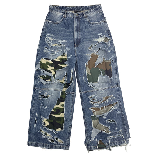 Layered camo denim