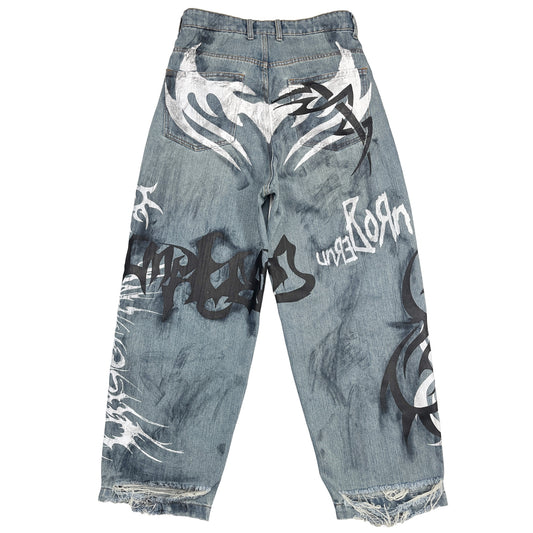 Distressed nu metal jeans
