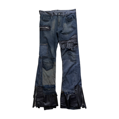 Leather/ Denim Hybrid Reconstructed Flared Jeans