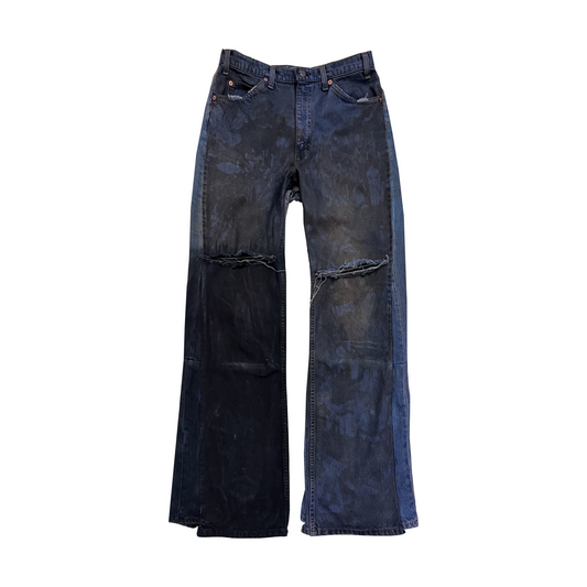 Split Two Tone Muddy Wash Flared Jeans