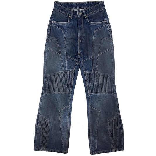 BIKER DIRTY DENIM PANTS - DARK BLUE