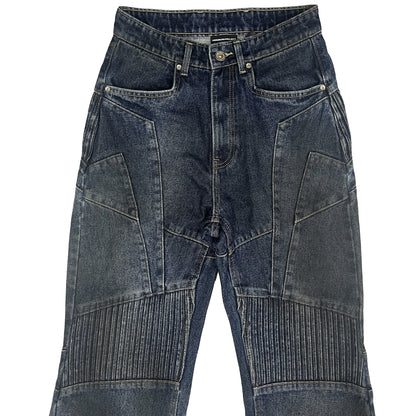 BIKER DIRTY DENIM PANTS - DARK BLUE