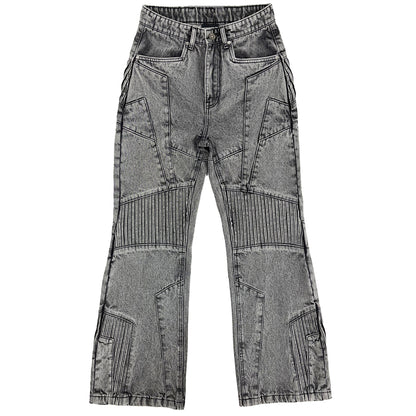 BIKER DENIM PANTS - LIGHT GREY