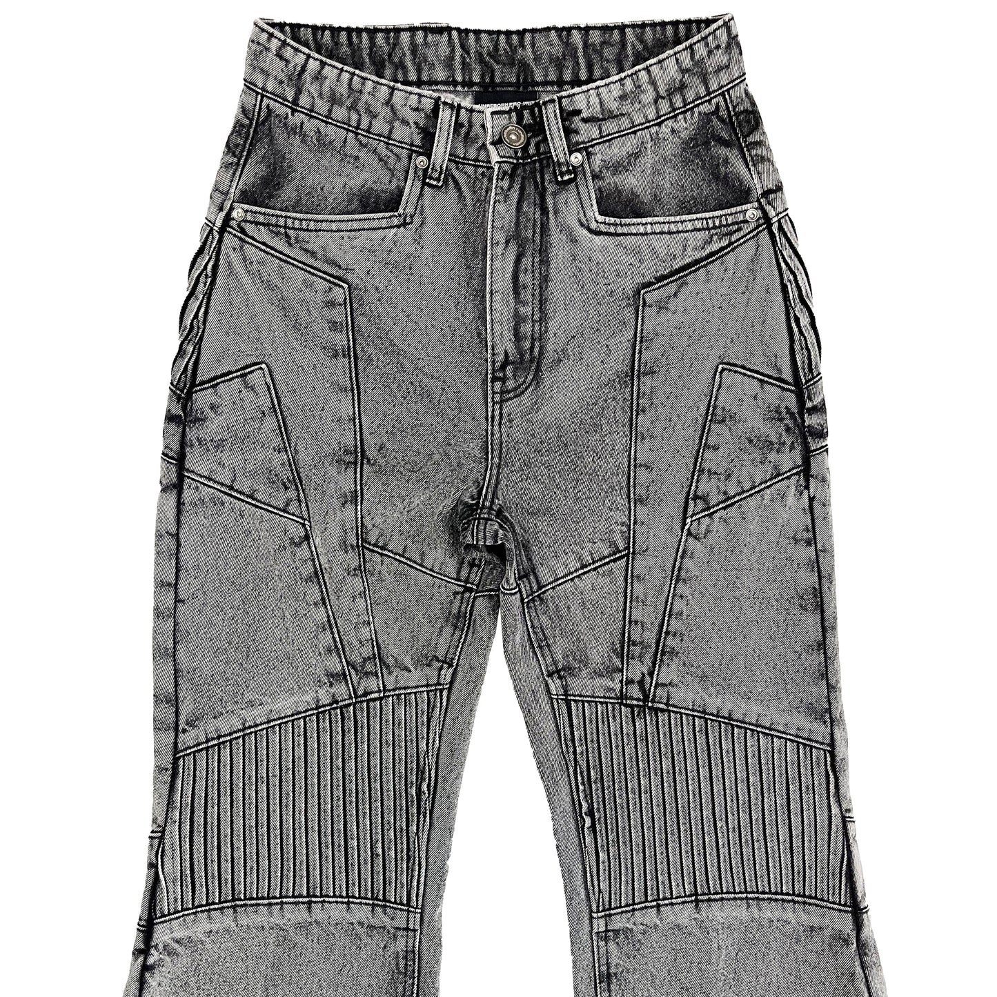BIKER DENIM PANTS - LIGHT GREY