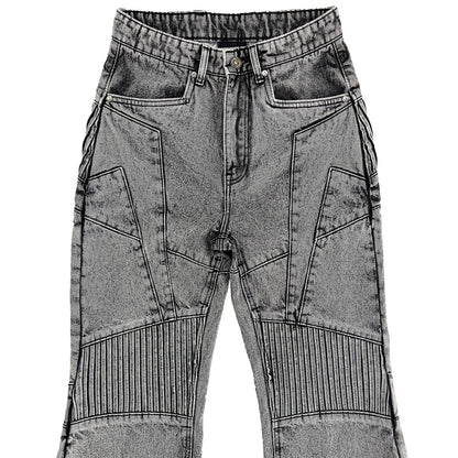 BIKER DENIM PANTS - LIGHT GREY