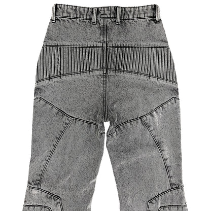 BIKER DENIM PANTS - LIGHT GREY