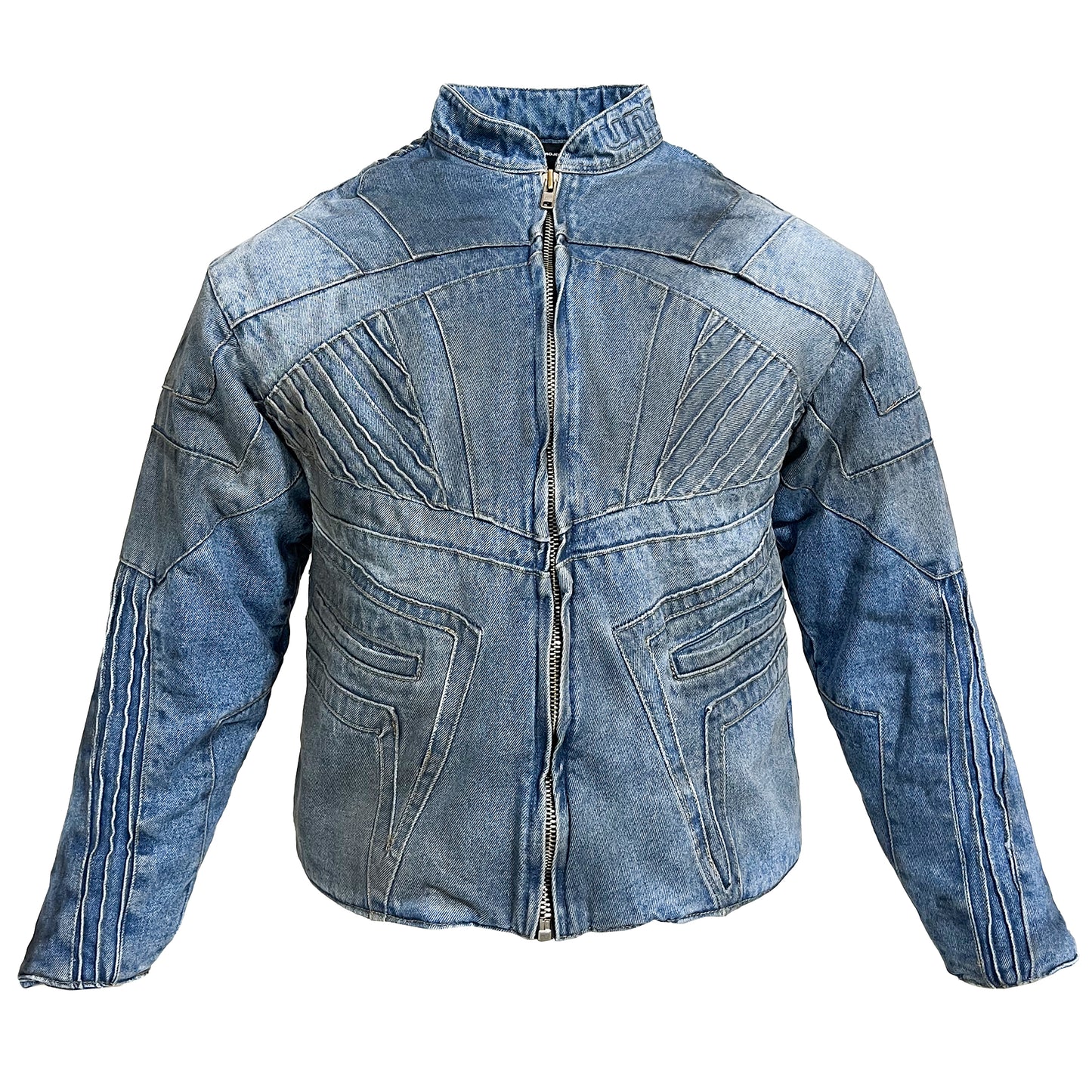 BIKER DIRTY DENIM JACKET - LIGHT BLUE
