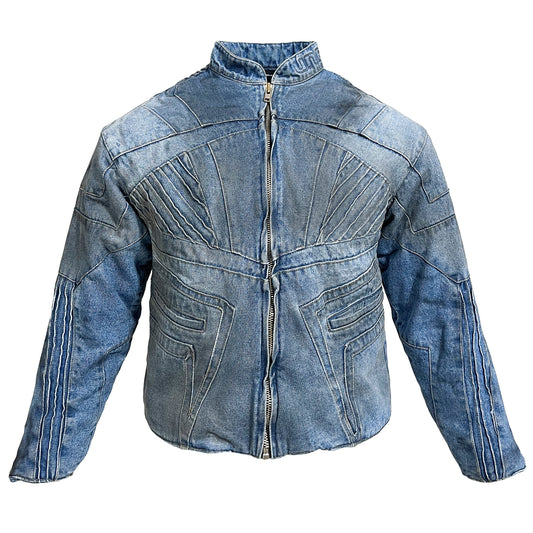 BIKER DIRTY DENIM JACKET - LIGHT BLUE