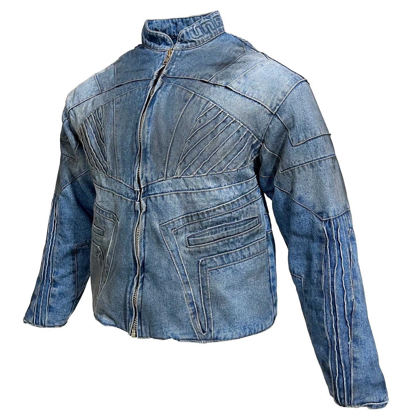 BIKER DIRTY DENIM JACKET - LIGHT BLUE