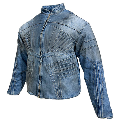 BIKER DIRTY DENIM JACKET - LIGHT BLUE