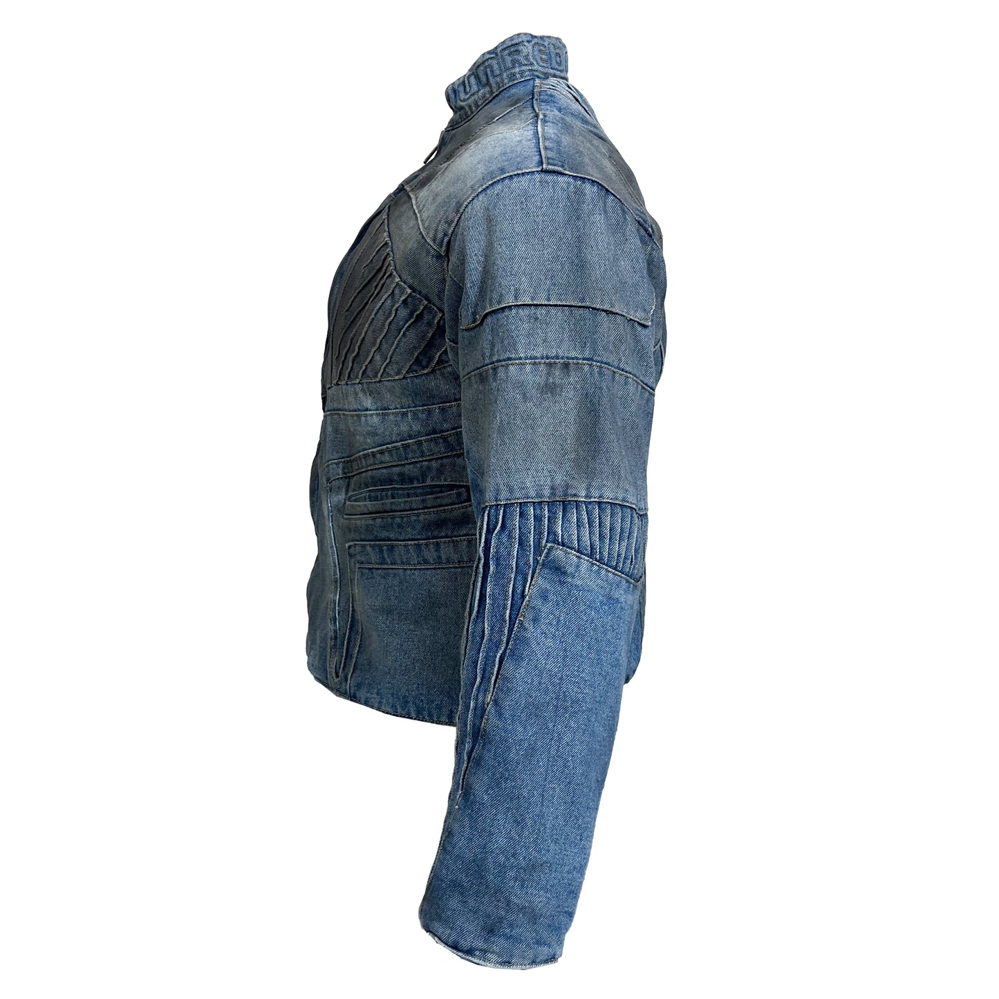 BIKER DIRTY DENIM JACKET - LIGHT BLUE