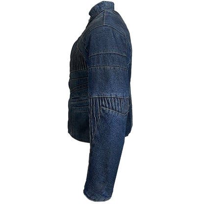 BIKER DIRTY DENIM JACKET - DARK BLUE