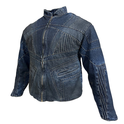 BIKER DIRTY DENIM JACKET - DARK BLUE