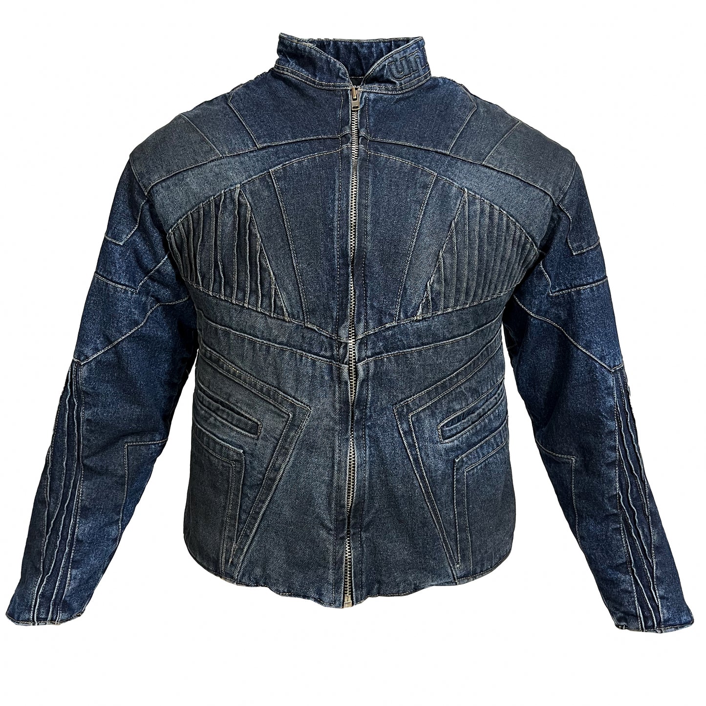 BIKER DIRTY DENIM JACKET - DARK BLUE