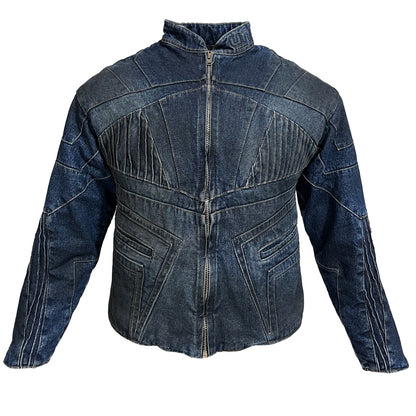 BIKER DIRTY DENIM JACKET - DARK BLUE