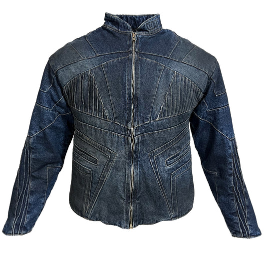 BIKER DIRTY DENIM JACKET - DARK BLUE