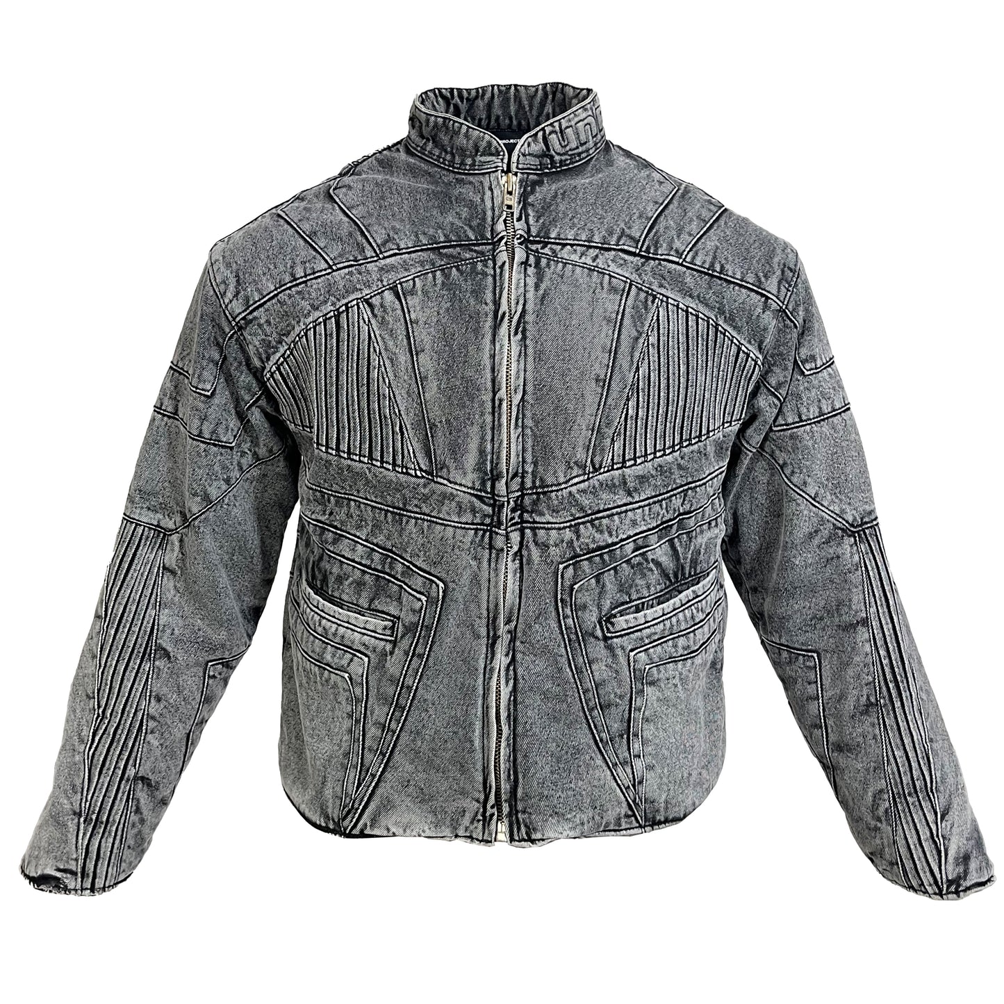 BIKER DENIM JACKET - LIGHT GREY