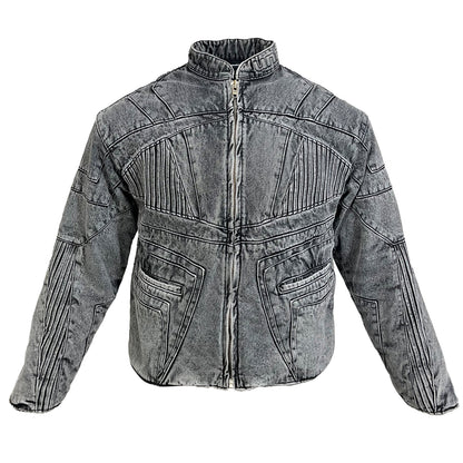 BIKER DENIM JACKET - LIGHT GREY