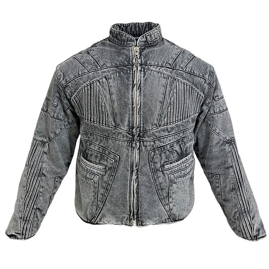 BIKER DENIM JACKET - LIGHT GREY