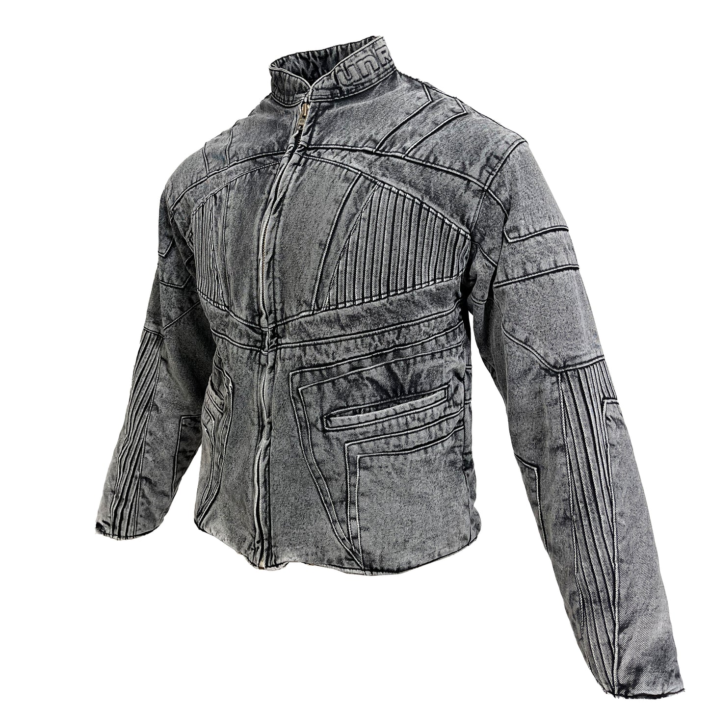 BIKER DENIM JACKET - LIGHT GREY