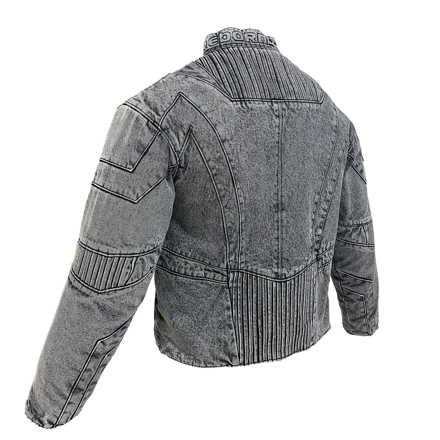 BIKER DENIM JACKET - LIGHT GREY