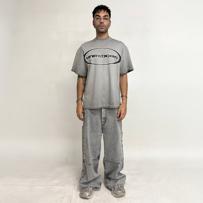 CROSS LOGO PATCHED LOW CROTCH JEANS - DISTRESSED LIGHT GREY