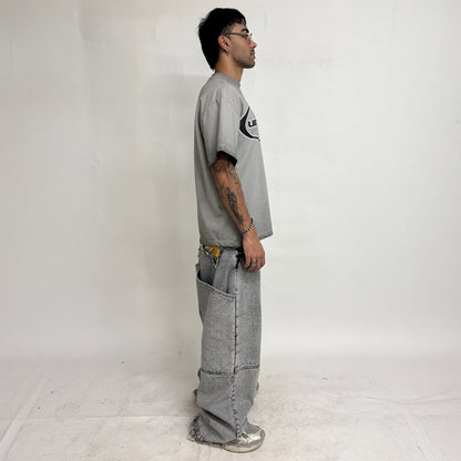 CROSS LOGO PATCHED LOW CROTCH JEANS - DISTRESSED LIGHT GREY