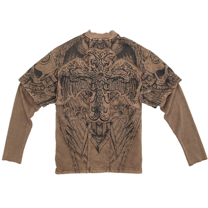 CROSS LOGO PATCHED T-SHIRT - BROWN