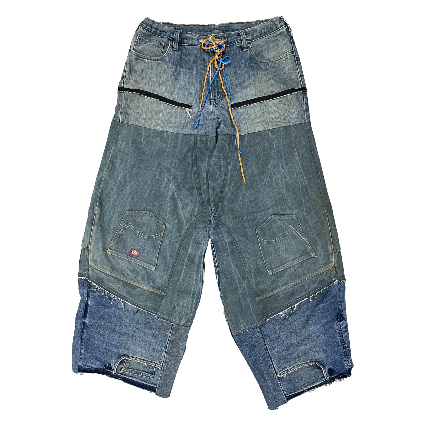 Reconstructed super baggy jeans with detachable cargo pockets