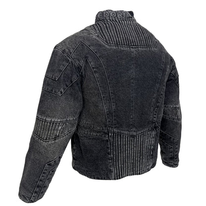 BIKER DENIM JACKET - DARK GREY