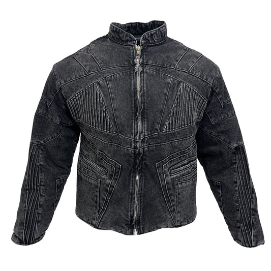 BIKER DENIM JACKET - DARK GREY