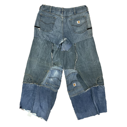 Reconstructed super baggy jeans with detachable cargo pockets