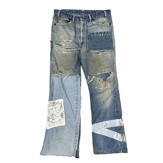 Reworked Studded Boot Cut Jeans