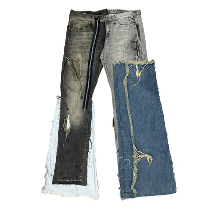 Super flared hybrid dual tone reconstructed jeans