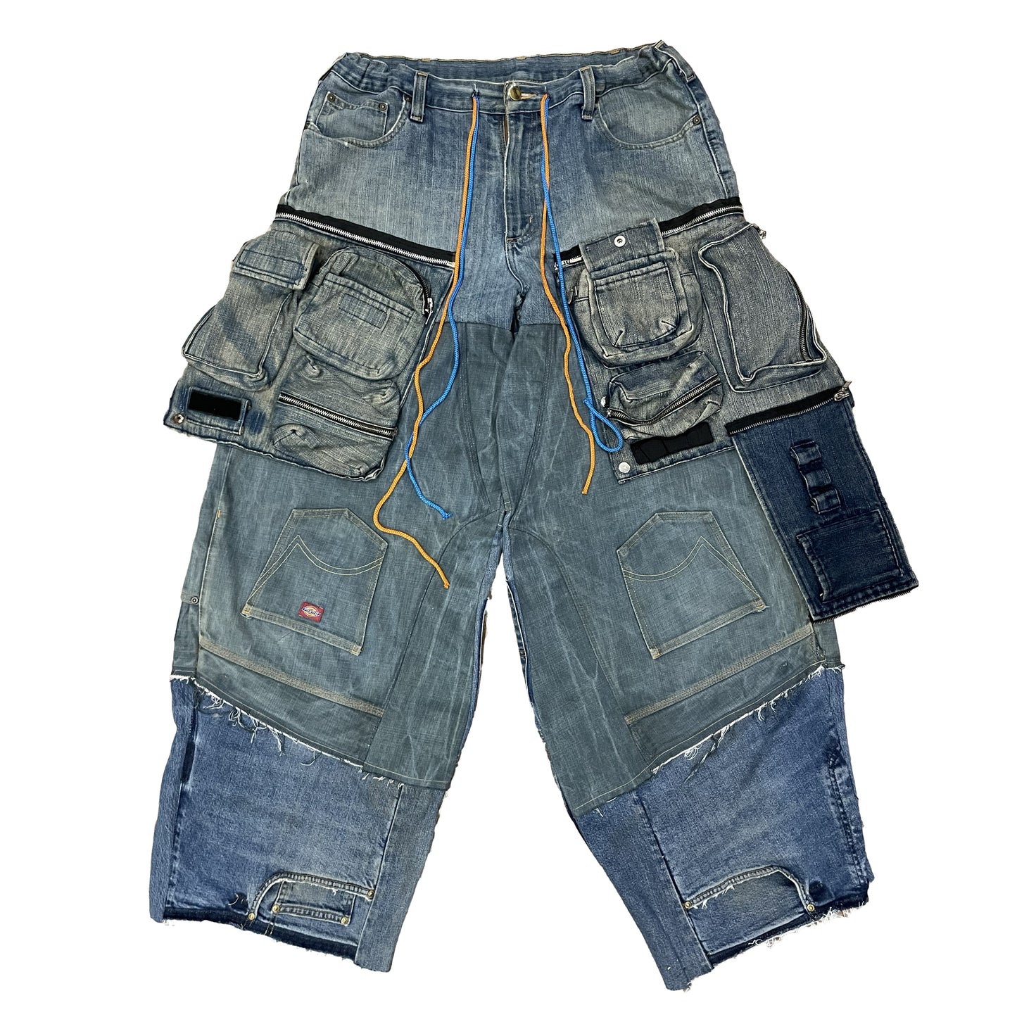 Reconstructed super baggy jeans with detachable cargo pockets