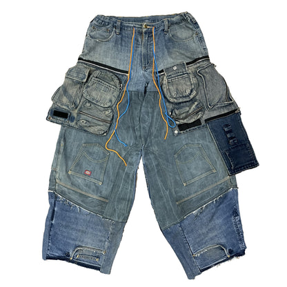 Reconstructed super baggy jeans with detachable cargo pockets