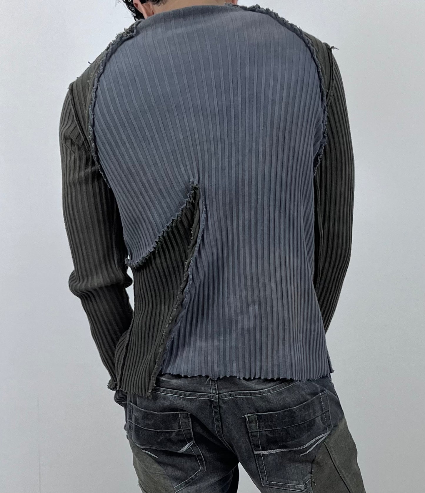 Reconstructed Distressed Rib Knit Shirt