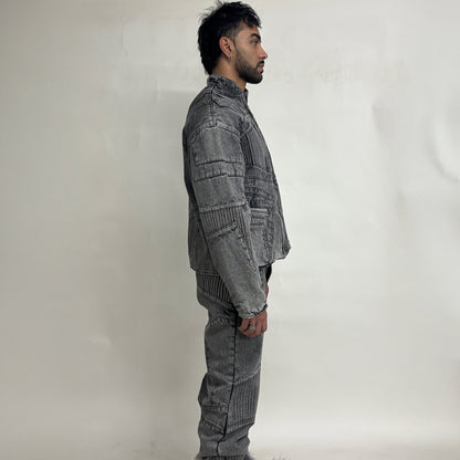 BIKER DENIM JACKET - LIGHT GREY